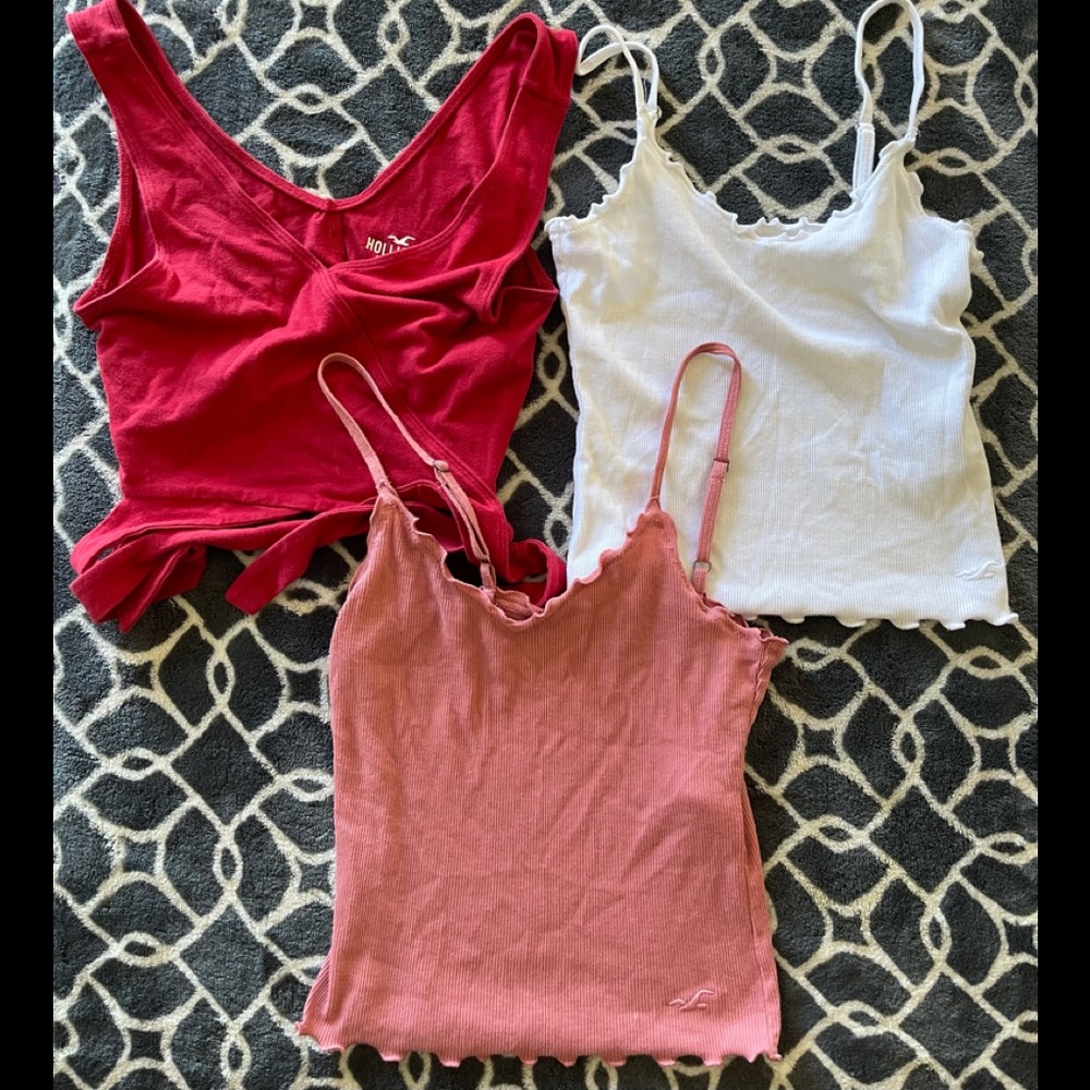 3 - Hollister Crop Tanks Red White Small XS